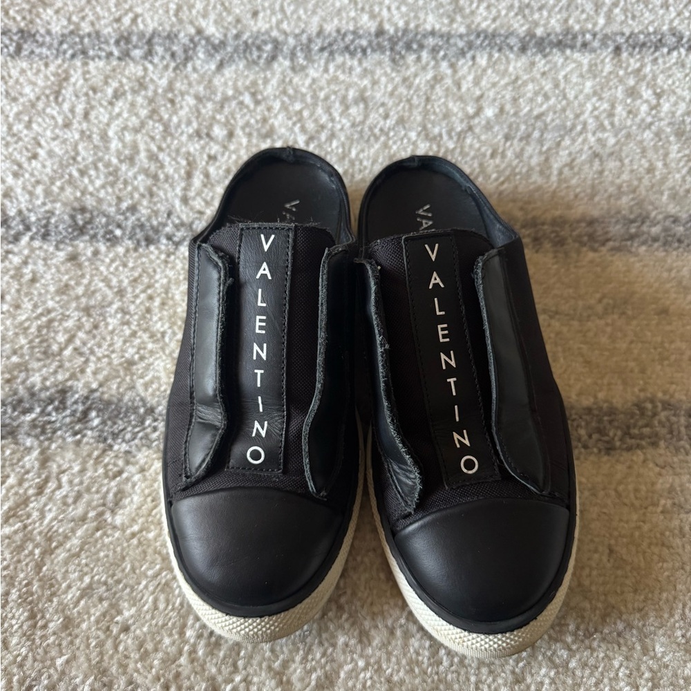 Valentino Black Leather Slip-On Shoes